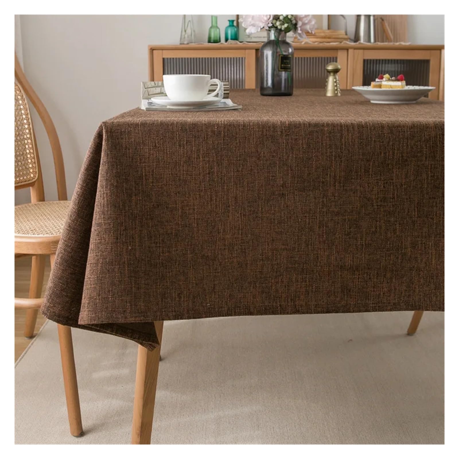 Mantel impermeable, mantel rectangular impermeable, mantel de granja, antiencogimiento, suave y resistente a las arrugas, funda de mesa de tela decorativa (café, 140 x 180 cm)