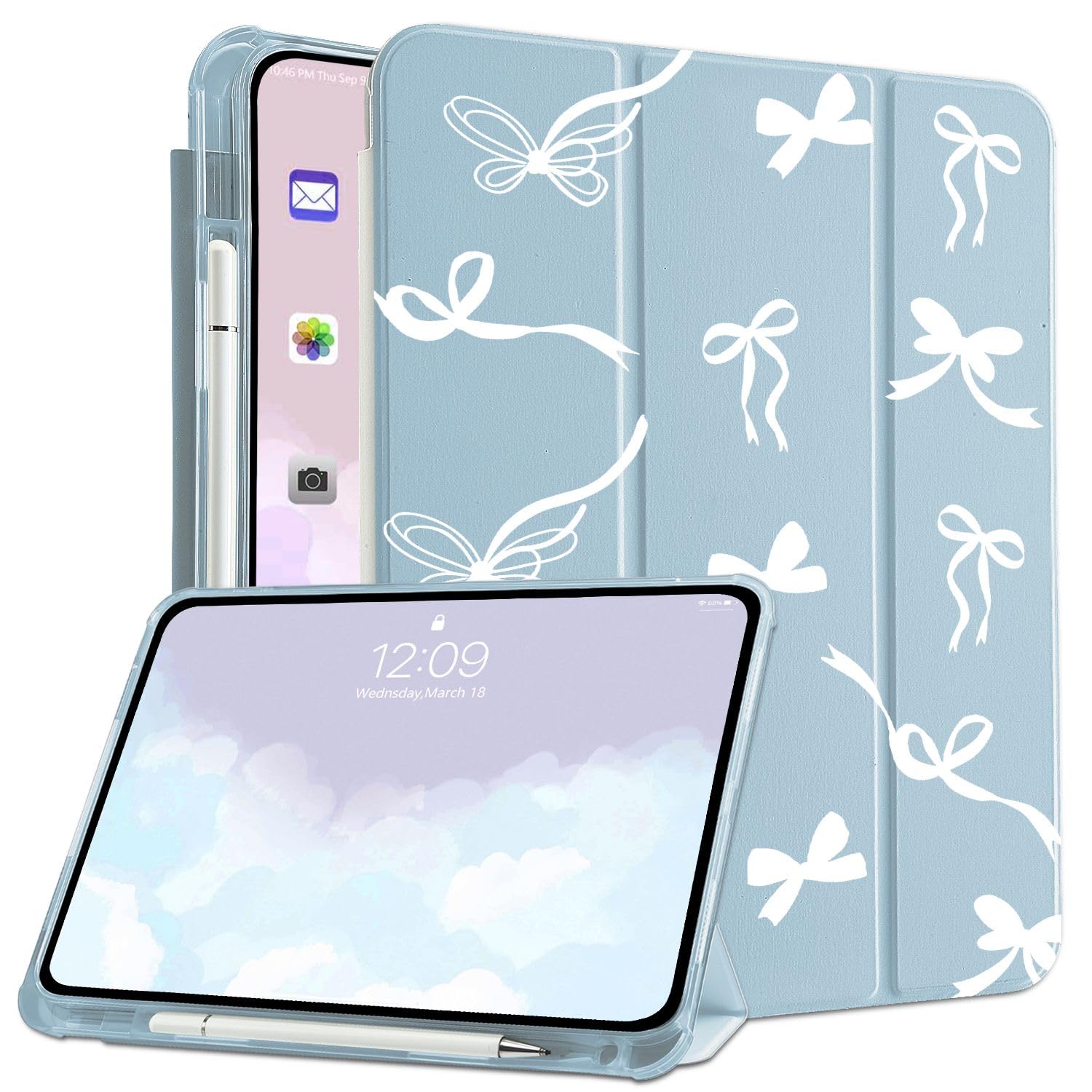 CozyNestCY Lovely Cute Bow Case for Ipad 6Th/5Th 9.7Inch Pretty Bowknot Print Cover for Ipad 2018/2017 Auto Sleep/Wake Adjustable Stand Anti-Slip