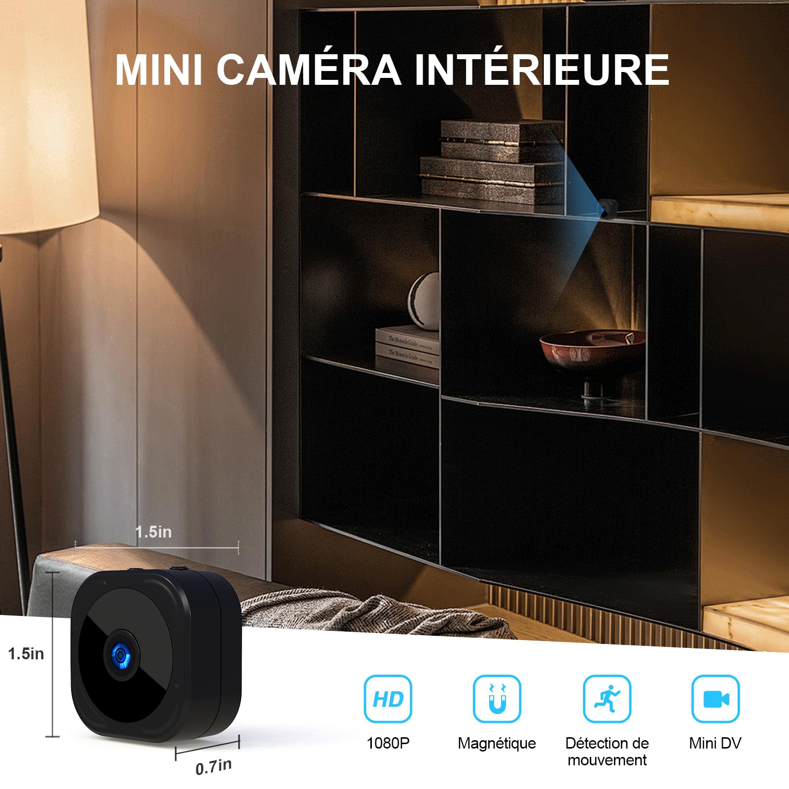 AOBOCAM Camera Espion, Mini Caméra de Surveillance WiFi HD Intérieur/Extérieur, Micro Caméra Bluetooth avec Vision Nocturne, Détection de Mouvement, Enregistrement à Distance