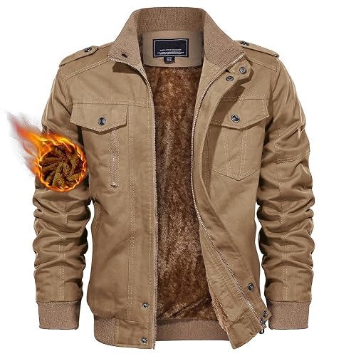 TACVASEN Men's Winter Jacket-Fleece Cotton Military Coat Thicken Casual Cargo Bomber Jacket