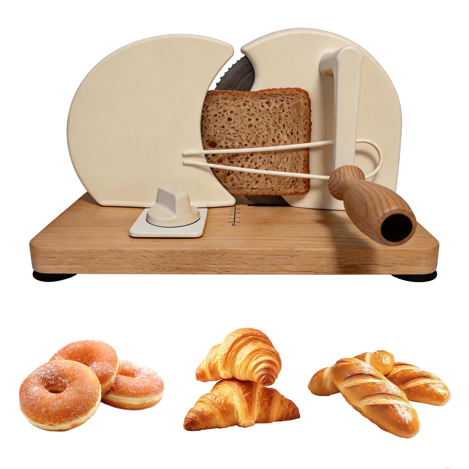 Trancheuse à Pain Manuelle, Coupe-Pain avec Socle en Bois & Lame Inoxydable Amovible, Épaisseur Réglable, Trancheuse à Pain pour Maison, Boulangerie & Café