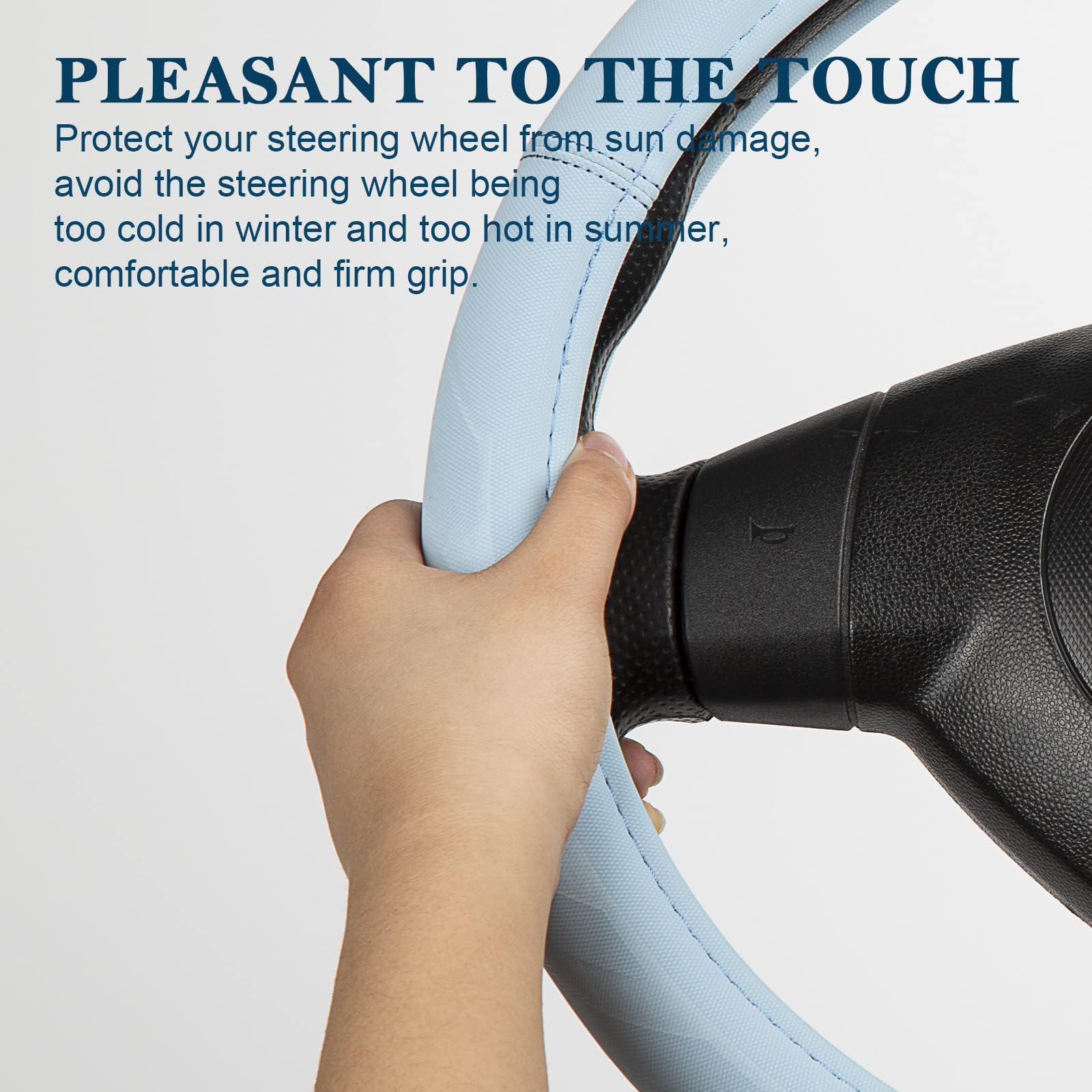 Steering Wheel Cover Toopca Leather Wheel Cover for Car Anti-Slip Car Steering Wheel Protector for Women,Fit Cars,Suvs,Trucks 14 1/2 to 15 inch,Blue