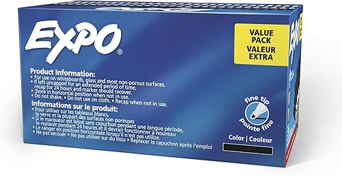 Miniatura 4 de EXPO Marcadores de borrado en seco de punta ultrafina, poco olor, tinta negra, juego de 36 unidades, ideal para aula, oficina y uso doméstico