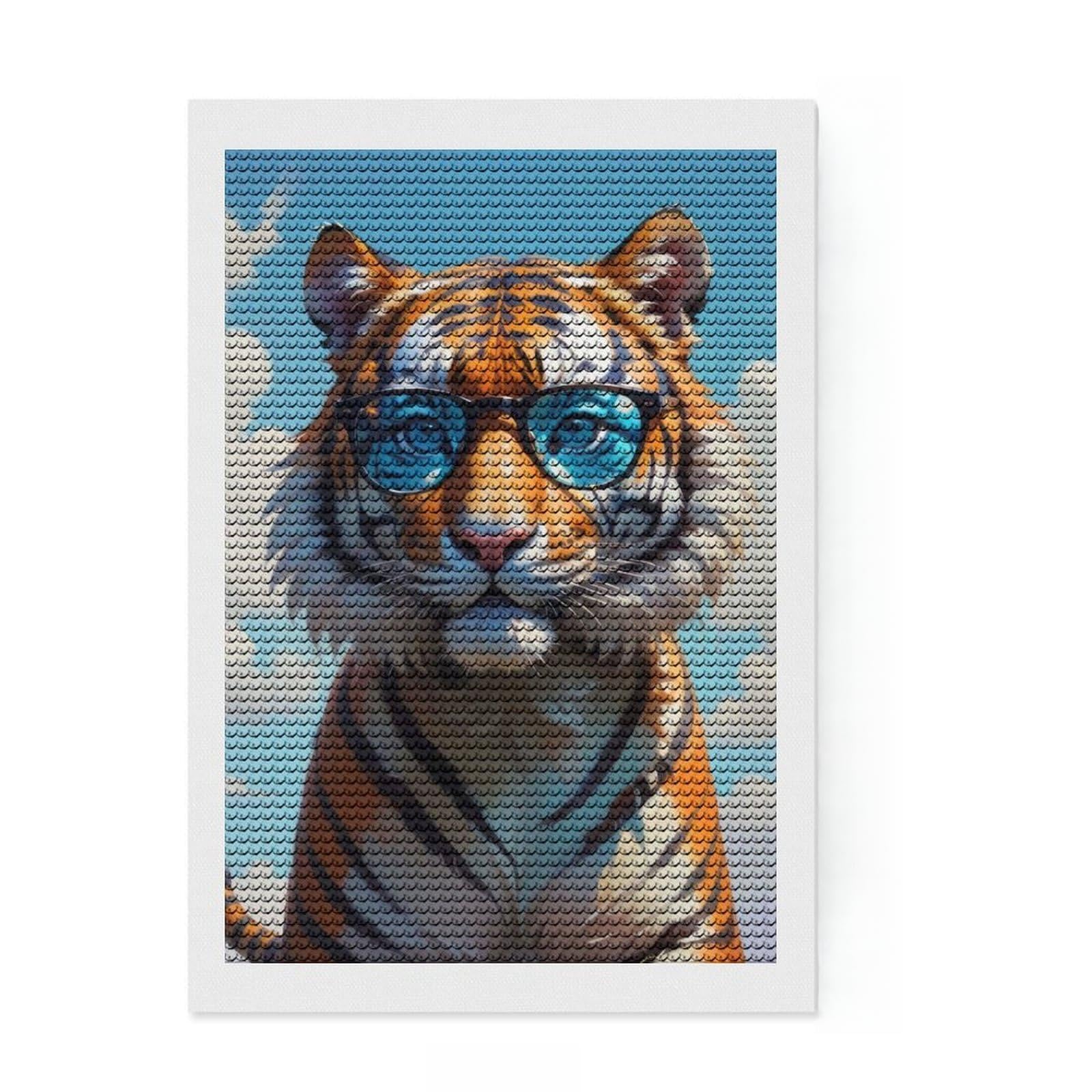 Junmoney Cute Tiger in Sunglasses Diamond Art Kit 8"x12", Satisfying Creative Project, Creative Leisure Activity, Cosy Home Accent, Christmas Gift