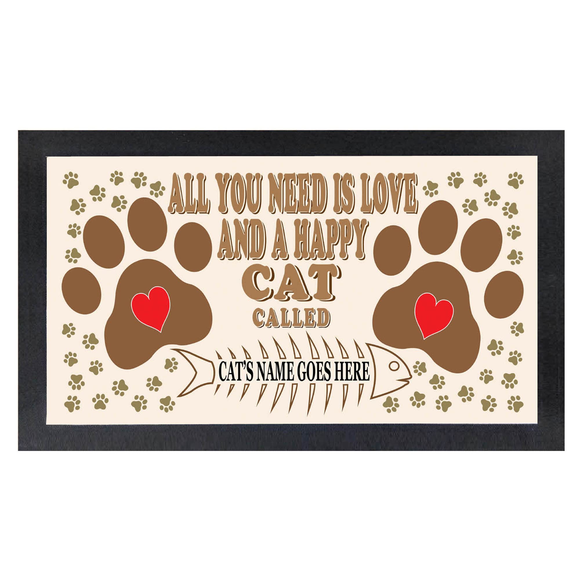 All You Need is Love Rubber Backed Personalised Cat Pet Paw Print Food Bowl Feeding Mat - Gift Idea