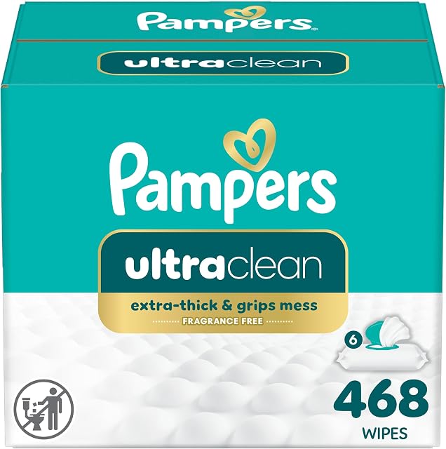 Pampers Free & Gentle 100% Plant-Based Fragrance Free Baby Wipes, 6 pack, 468 Count