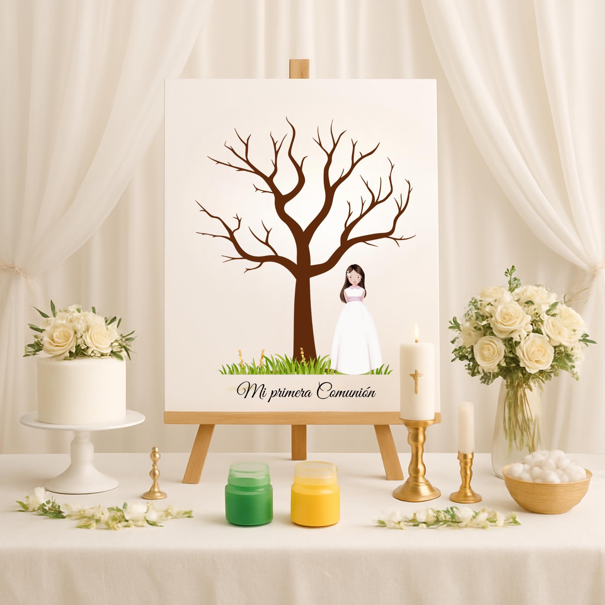Eedama Decor Árbol de Huellas Comunión Niño Moreno – Lámina A3 con 2 Tintas incluídas (aleatorias) – Recuerdo Original para Invitados – Decoración de Primera Comunión — view 14
