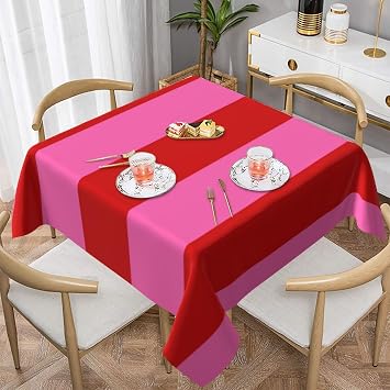 Square Tablecloth Red Hot Pink Bold Stripe Table Cover Washable Square Table Cloths for Kitchen Table Linens & Holiday Party Dinner Decor, 60" x 60"