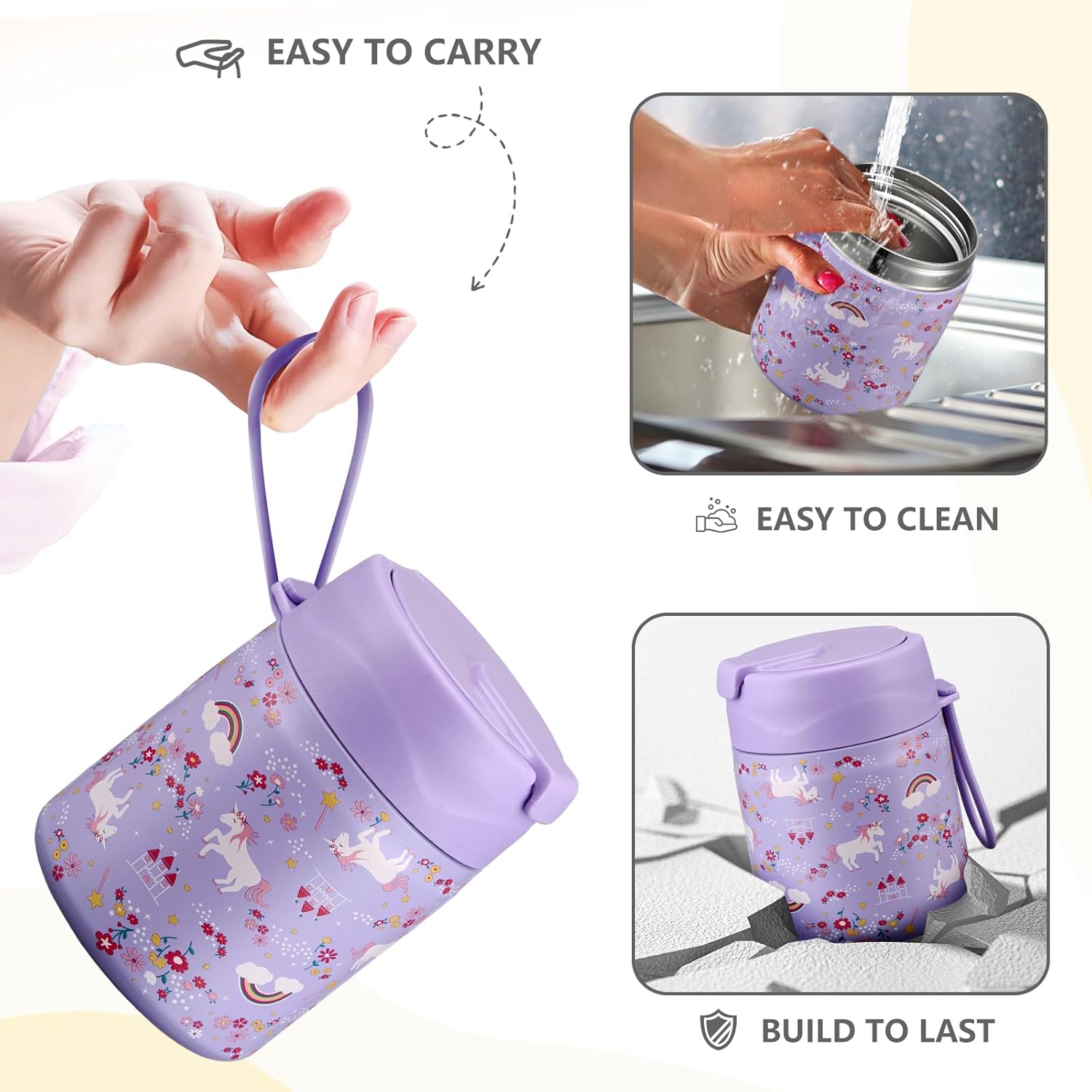 17oz Soup Thermo for Hot Food Kids Insulated Vacuum Food Jar with Stainless Steel Spoon Wide Mouth Thermo Leakproof Lunch Food Container Kids Hot Lunch Box (Purple-Horse) - Image 5