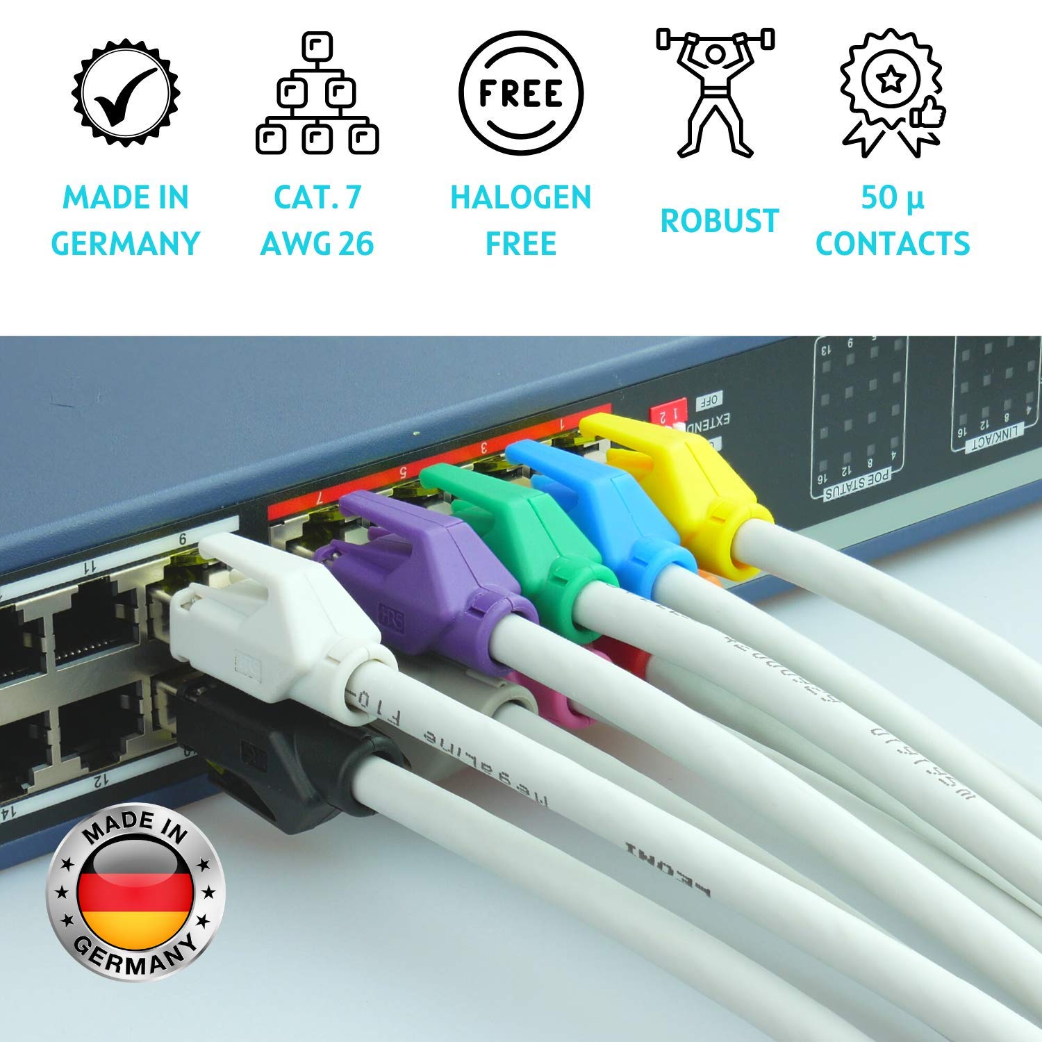 AIXONTEC 35 m CAT 7 Ethernet LAN Kabel 10 Gigabit RJ45 Profi Netzwerkkabel Grau Grau RJ 45 Hirose TM31 Netzwerkstecker Patchkabel kompatibel CAT.5e CAT.6 A CAT 7 Kat 8 Kabel Router PC Switch PS5