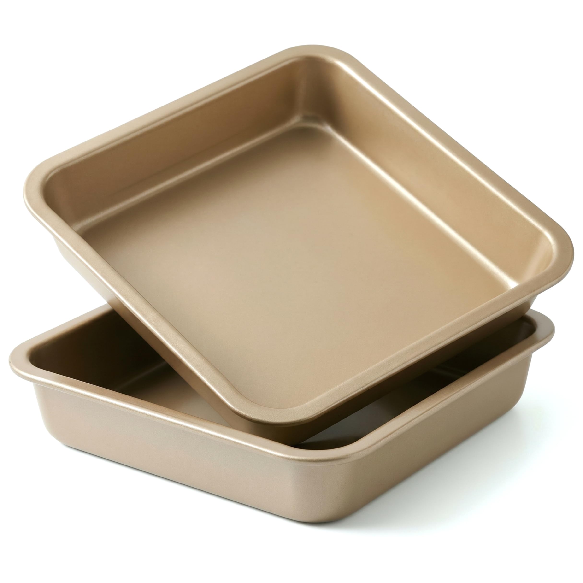 PithCogent Square Baking Pan, 2pcs Square Cake Pan, Thickened Non-stick Carbon Steel Cake Pans For Brownies & Cakes, Gold, 8.66 Inch