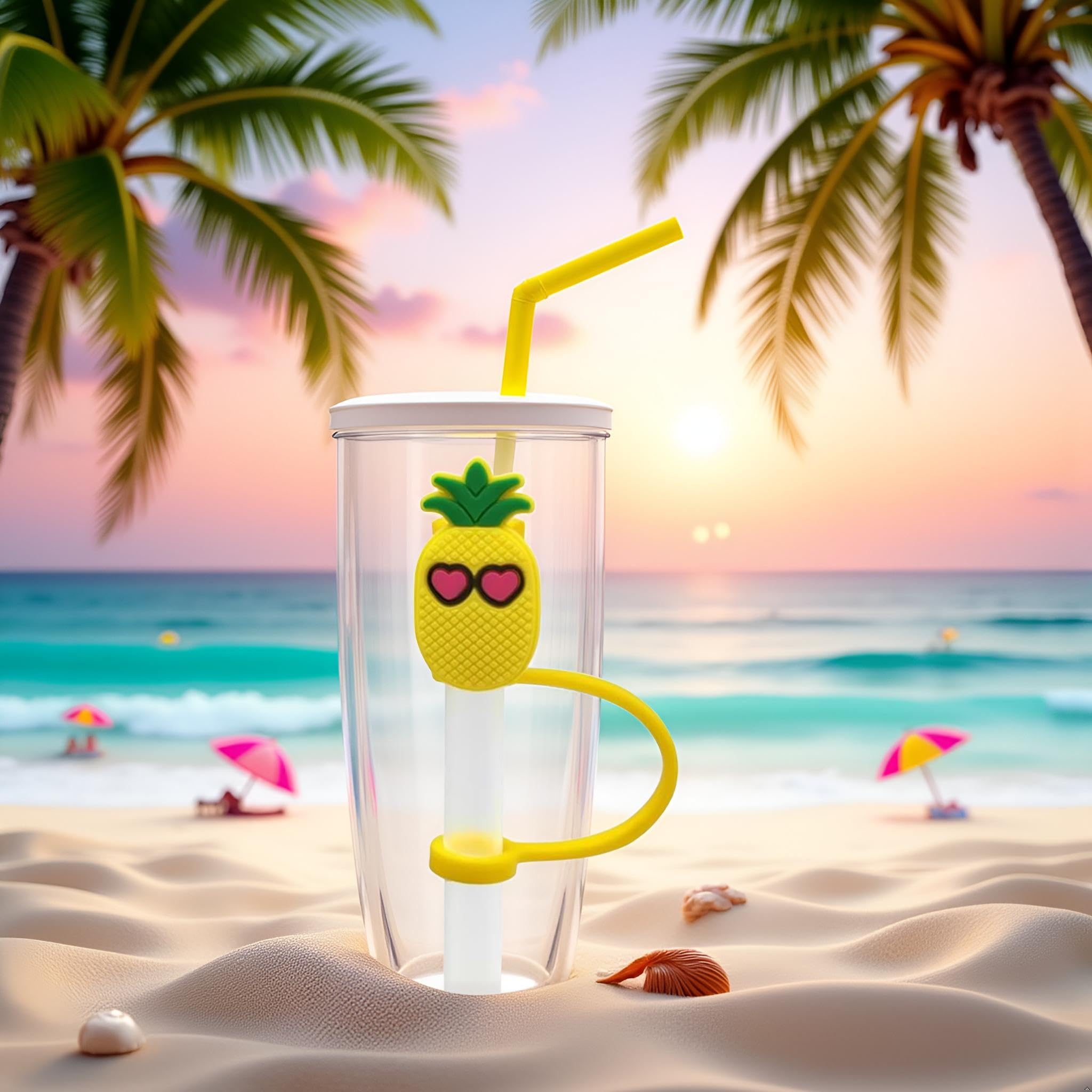 Gelbe Ananas-Strohabdeckung Für Stanley Becher – 8 Mm Silikon-Aufsatz Für Wiederverwendbare Trinkhalme