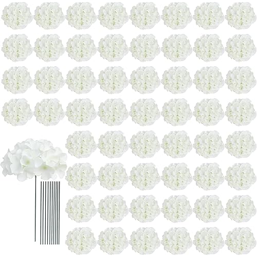 AVIVIHO 65Pcs White Hydrangea Artificial Flowers Bulk (Not Squished, No Steaming Need) Realistic Ivory Faux Hydrangeas Silk Flowers with Stems for Home,Weddings,Party,Centerpieces,Arch,Florals Decor