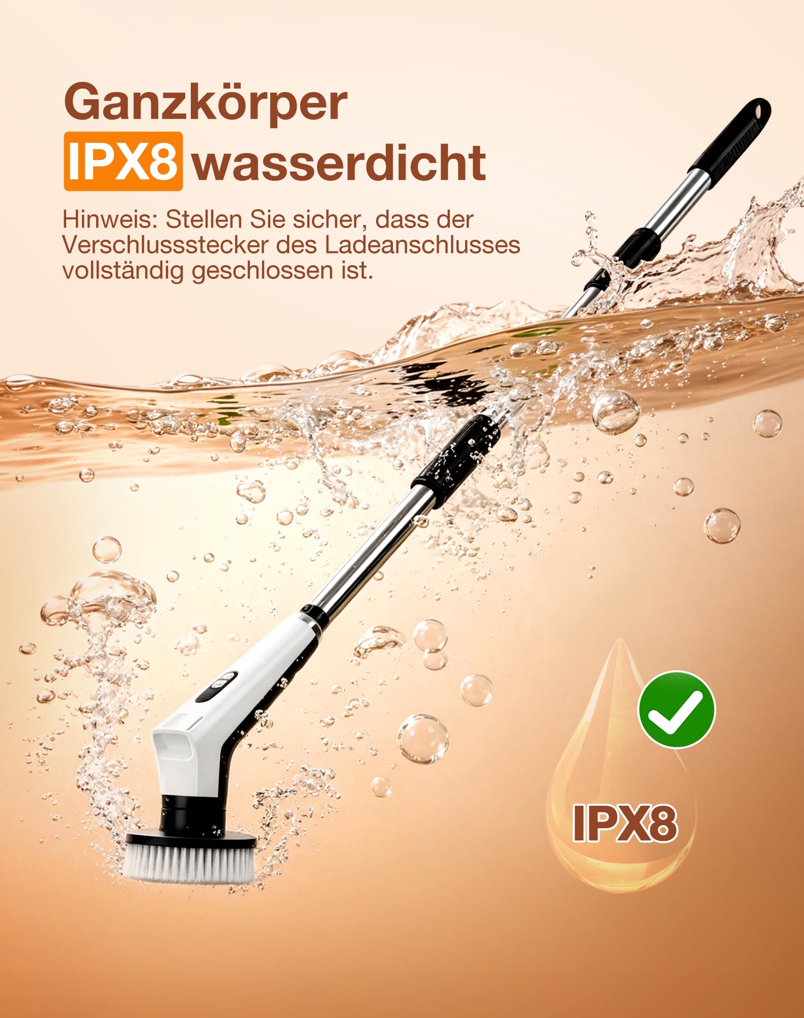 Elektrische Reinigungsbürste mit 9 Wechselbürsten, 3 Geschwindigkeiten, IPX8 Wasserdicht, 3000 mAh Akku, LED Light, Teleskopgriff, 360° Elektrische Bürste zum Putzen für Bad,Küche,Fliesen,Auto