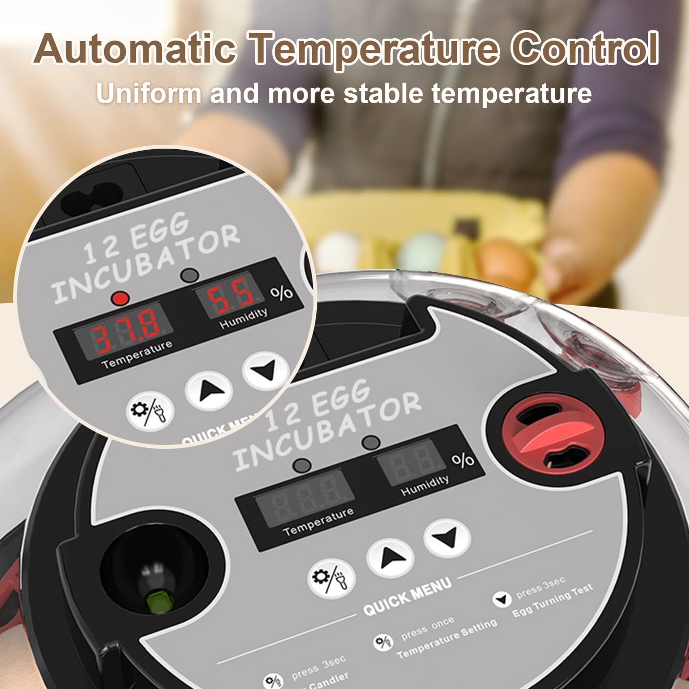 Incubadora Huevos Gallina ncubadora Automática de 12-24 Huevos | con Volteo Automático de Huevos y Humidificación Automática,Control de Temperatura,Incubadora para Huevos de Gallina,Codorniz