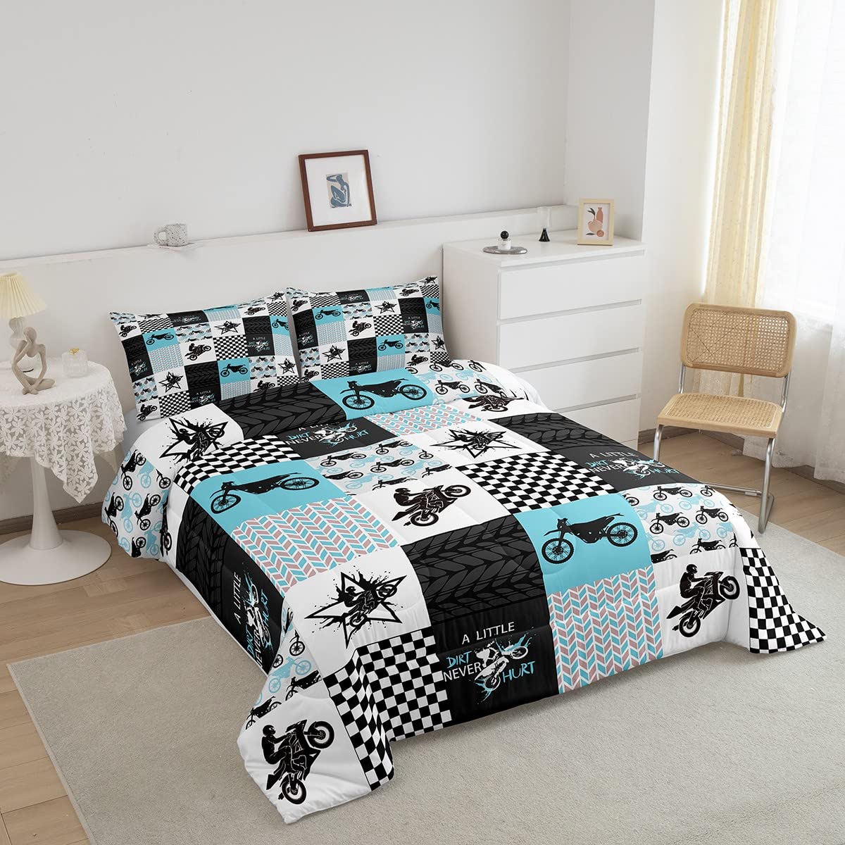 Feelyou Dirt Bike Comforter Extreme Sports Bedding Set for Kids Boys Girls Racing Motocross Rider Comforter Set Motorcycle Inner Fill Duvet Set 1 Comforter Set with 1 Pillowcase Twin Size