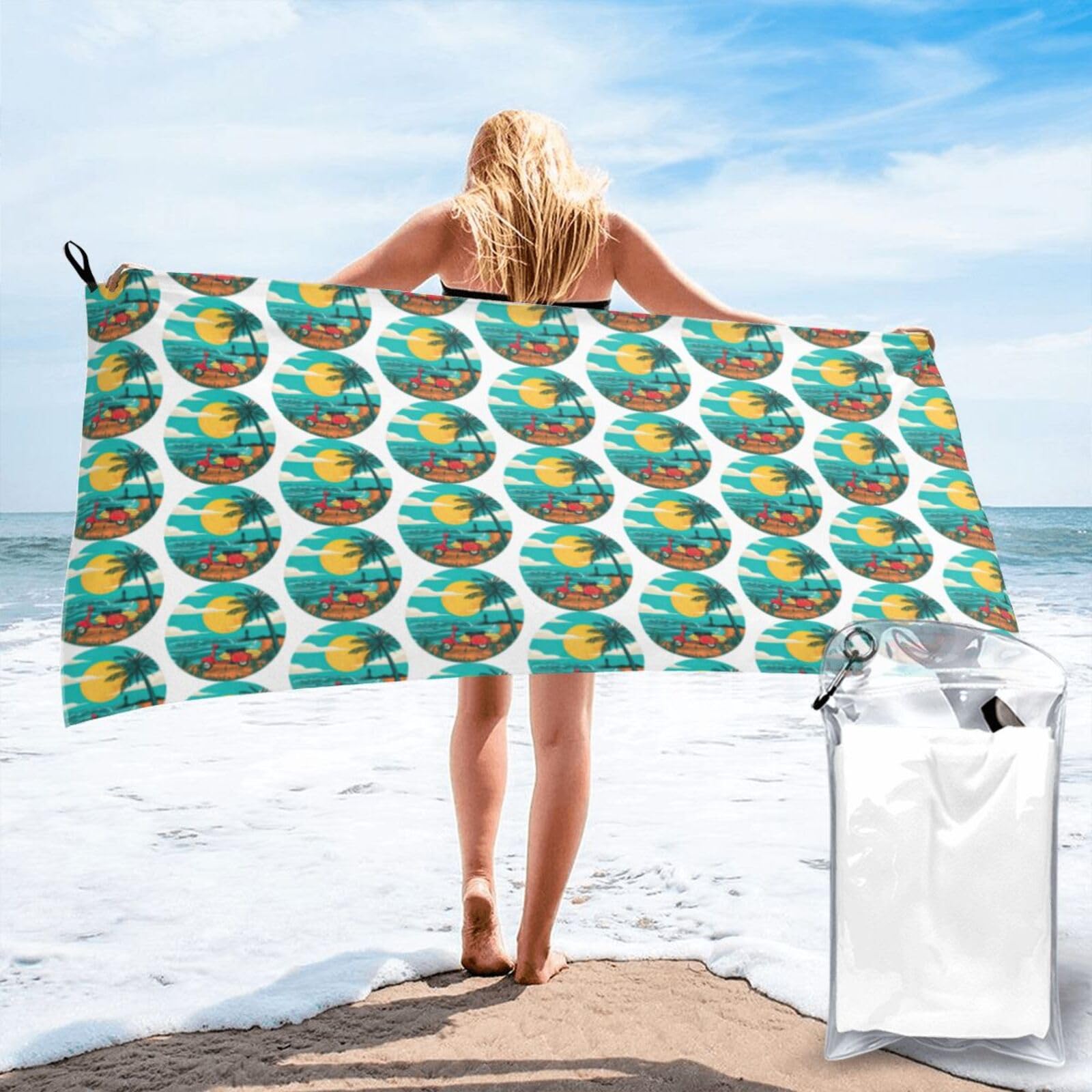 SDEGTHO Sunset Beach Palm Tree Print Beach Towel Quick Dry Portable For Swimming Yoga Adults Fitness
