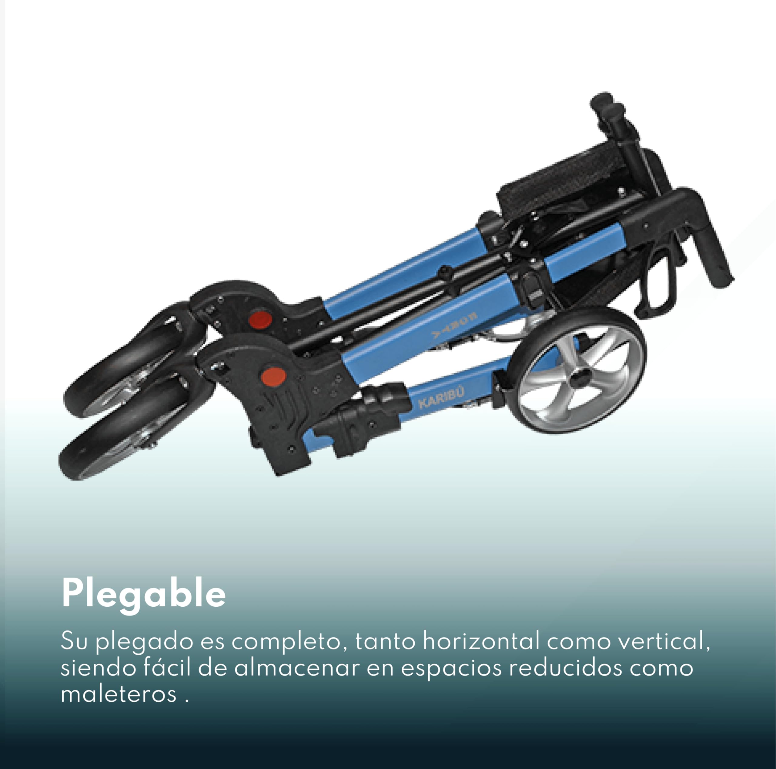 Forta - Andador Rollator Karibú, Andador para Ancianos, con Asiento y Cesta de tela, Freno de maneta, Andador Plegable, Peso máximo 130 kg, Talla L, Azul