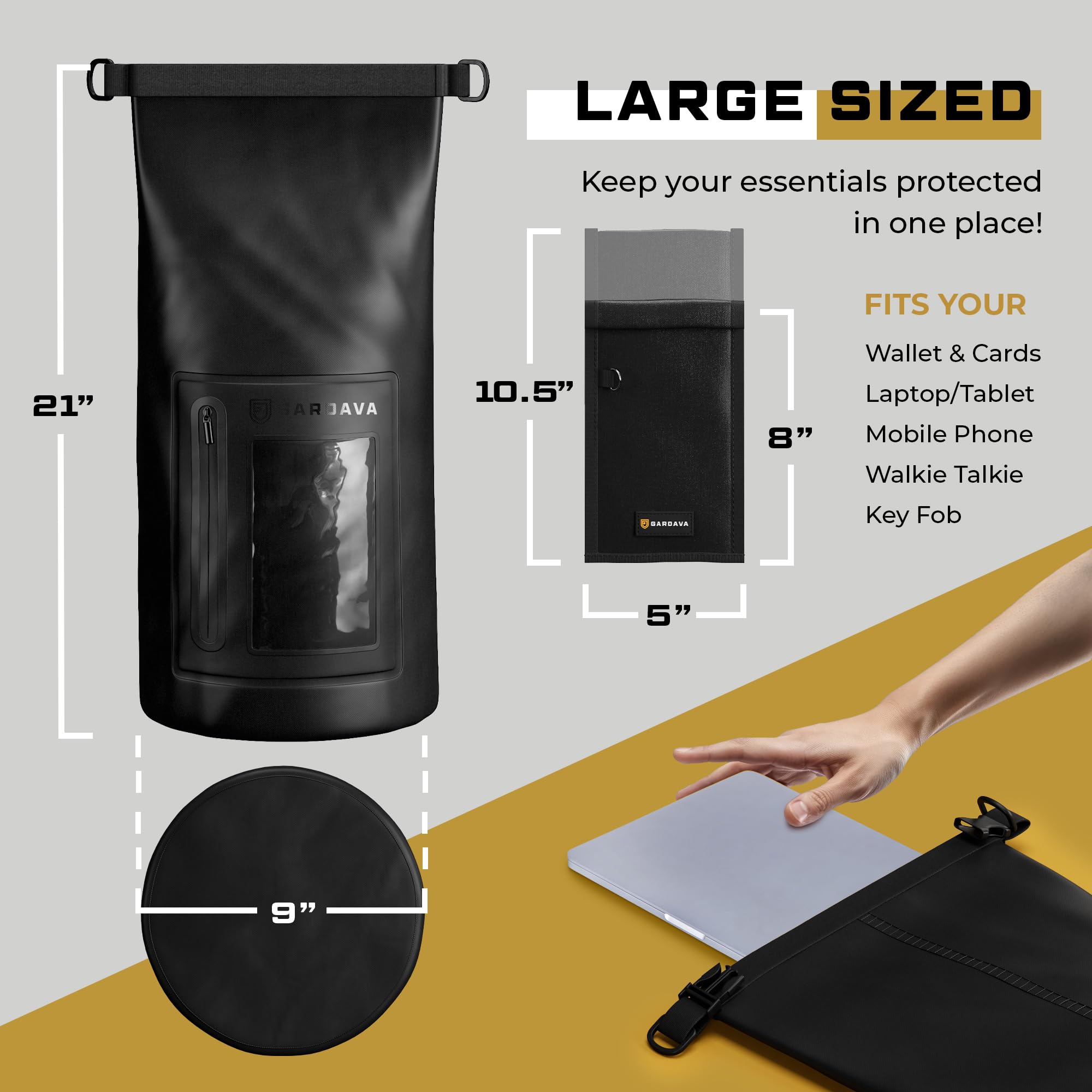 Faraday bolsa impermeable: jaula EMP impermeable para portátiles y teléfonos, grandes bolsas Go Dark, negro