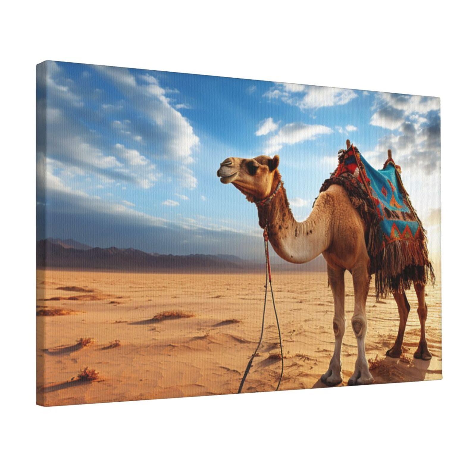Canvas Wall Art for Living Room Wall Decor 12"x18" Modern Artwork Painting Pictures Hanging Canvas Prints Camel Blue Sky Aesthetic Wall Art for Bedroom Bathroom Office Wallart Decor