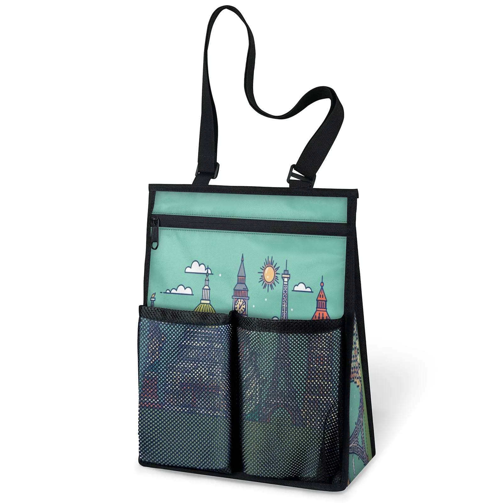 Ourtheme Famous Landmarks Cartoon Portable Shower Bag for Travel Gym Camp Beach Tote Shower Caddy Bags Hanging Toiletry