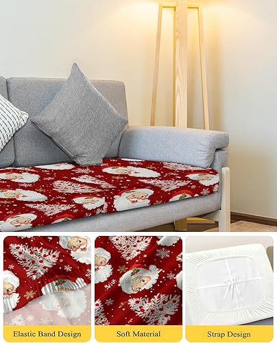 Miniatura 4 de Red Santa Christmas Couch Cushion Covers, Stretch Sofa Cover with Elastic Bottom, Red Xmas Tree Winter Snowflake Sofa Slipcovers Protector Washable