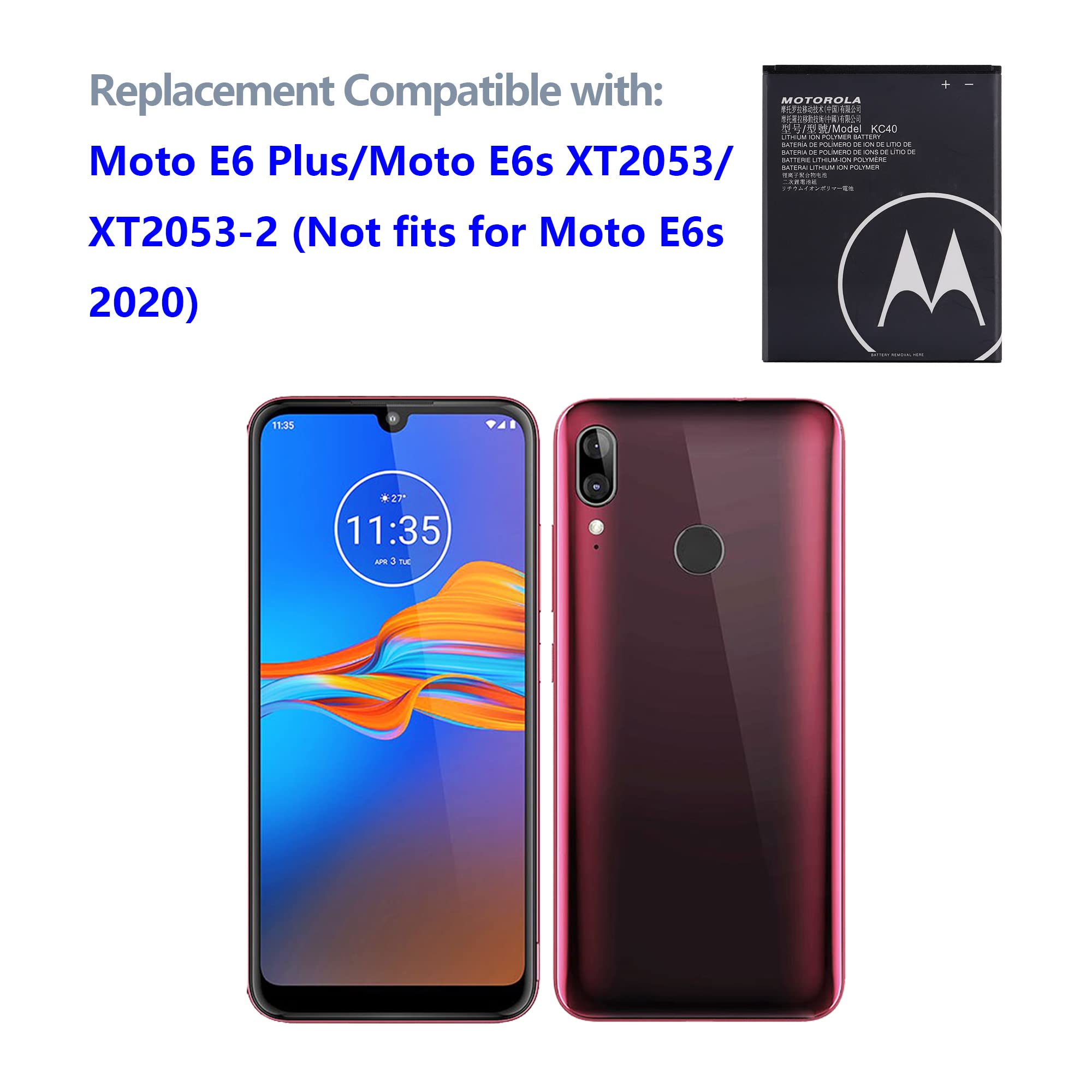 Batteria di ricambio KC40 compatibile con Moto E6 Plus/Moto E6s XT2053, XT2053-2 (non adatta per Moto E6s 2020) con strumenti