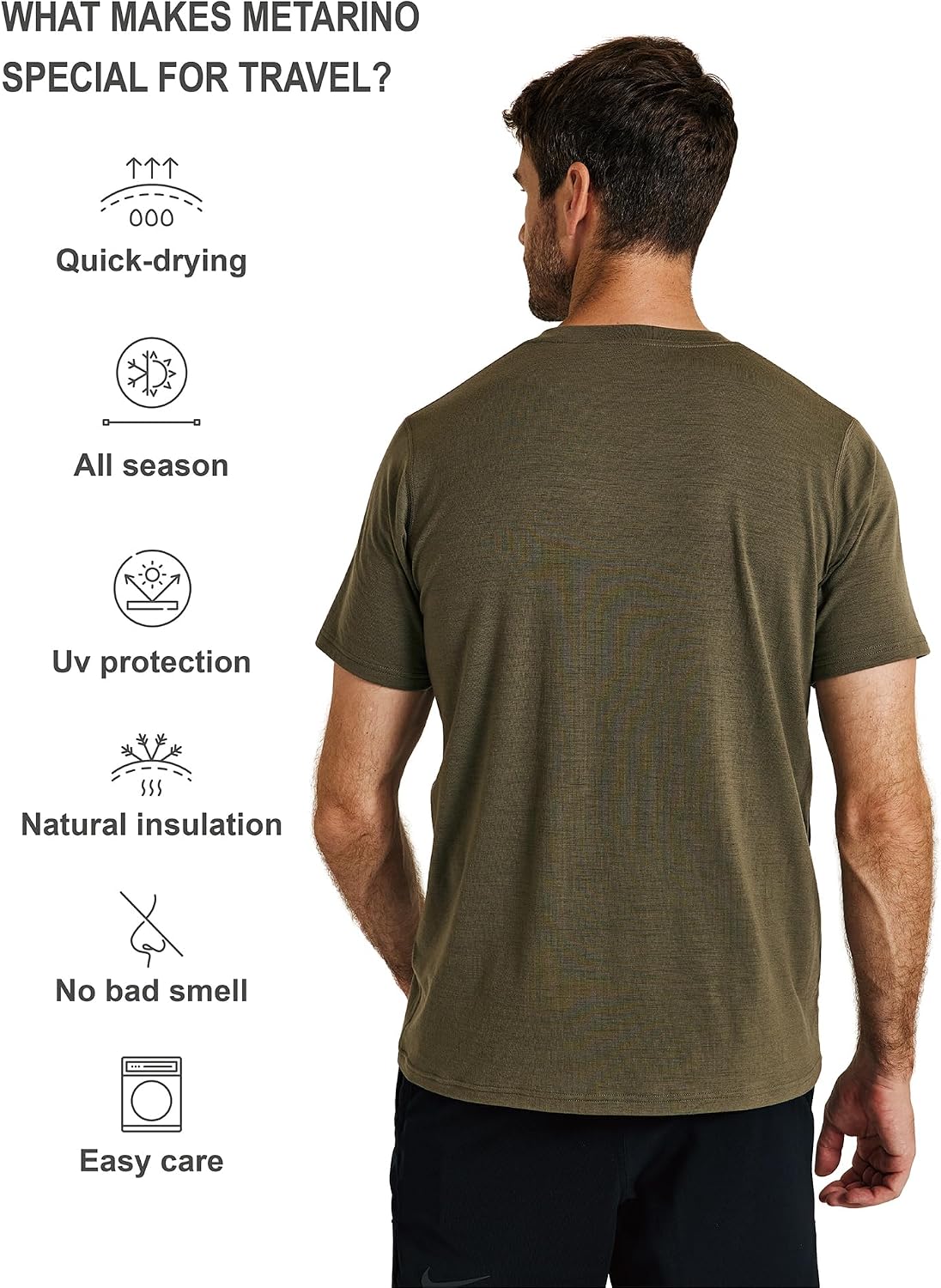 METARINO Men’s Merino Wool T-Shirt Short Sleeve Athletic Tees Lightweight Base Layer Undershirt for Running,Workout