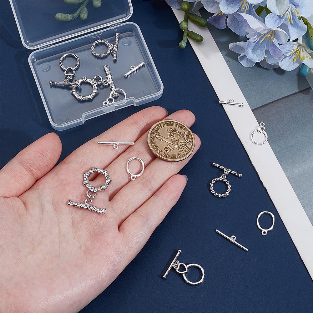 PH PandaHall 10 Sets Toggle Clasps 5 Styles Jewelry Toggle Clasps Round T-Bar Links Brass Bar and Ring Clasp Bracelet Closure Hook Connectors for Jewelry Bracelet Necklace Making, Platinum/Silver - Image 3