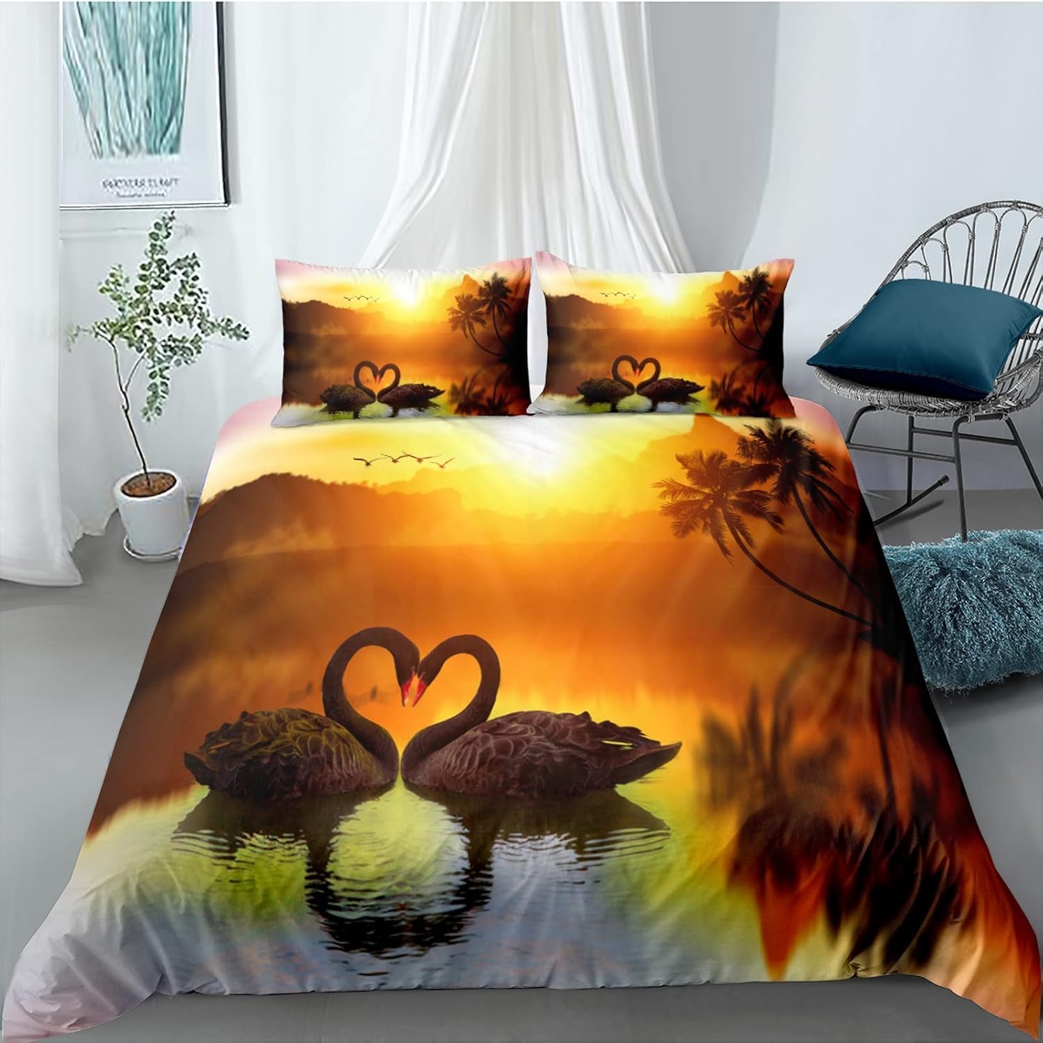 Housse de couette cygne 3D parure de lit de qualité supérieure 200x200