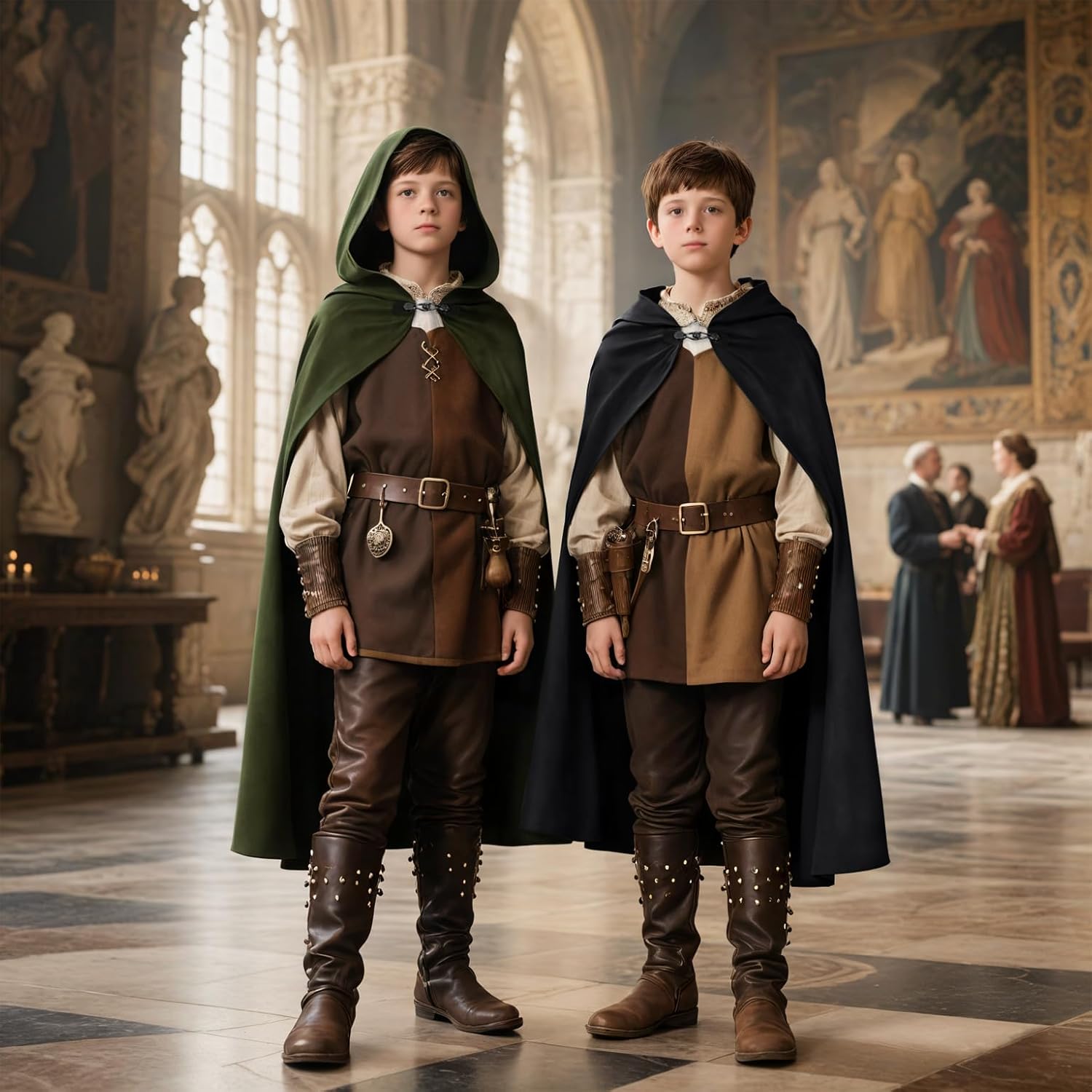 Renaissance Hooded Cape Witch Cloak Medieval for Boys Kids Halloween Costume - Image 7