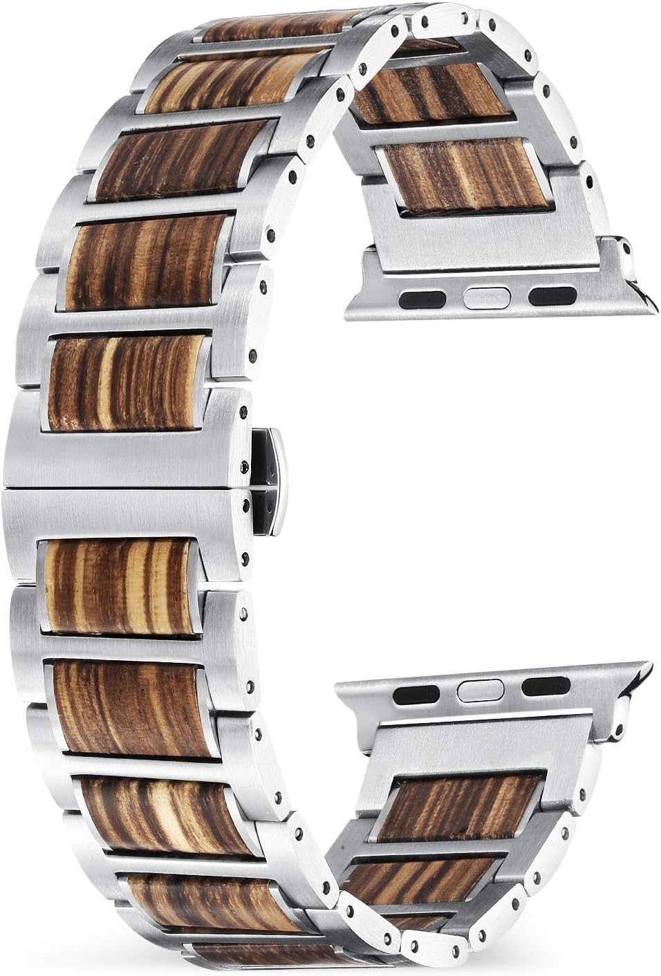 Stainless Steel and Zebrawood Band Compatible with Apple Watch 38mm/40mm