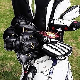 Craftsman Golf 12pcs Thick Synthetic Leather Golf Iron Head Covers Set Headcover Fit All Brands Callaway Ping Taylormade Cobra Etc. Also Custom Name (12pcs Black with Gold No.)