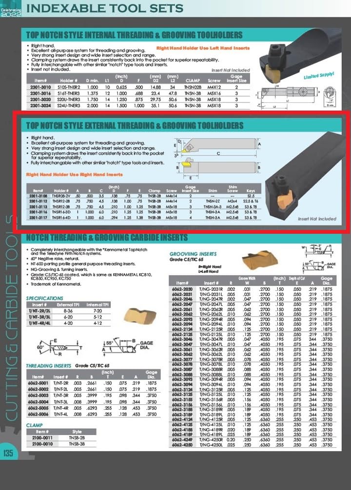 HHIP 2301-3113 TNSR12-3B Notch Style External Threading and Grooving Tool Holder, TNSR12-3B Holder