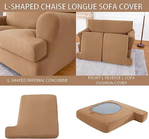 Miniatura 3 de molasofa Funda de sofá biplaza con 2 fundas individuales en forma de cojín en T para decoración del hogar, 3 piezas elásticas, lavables, sin