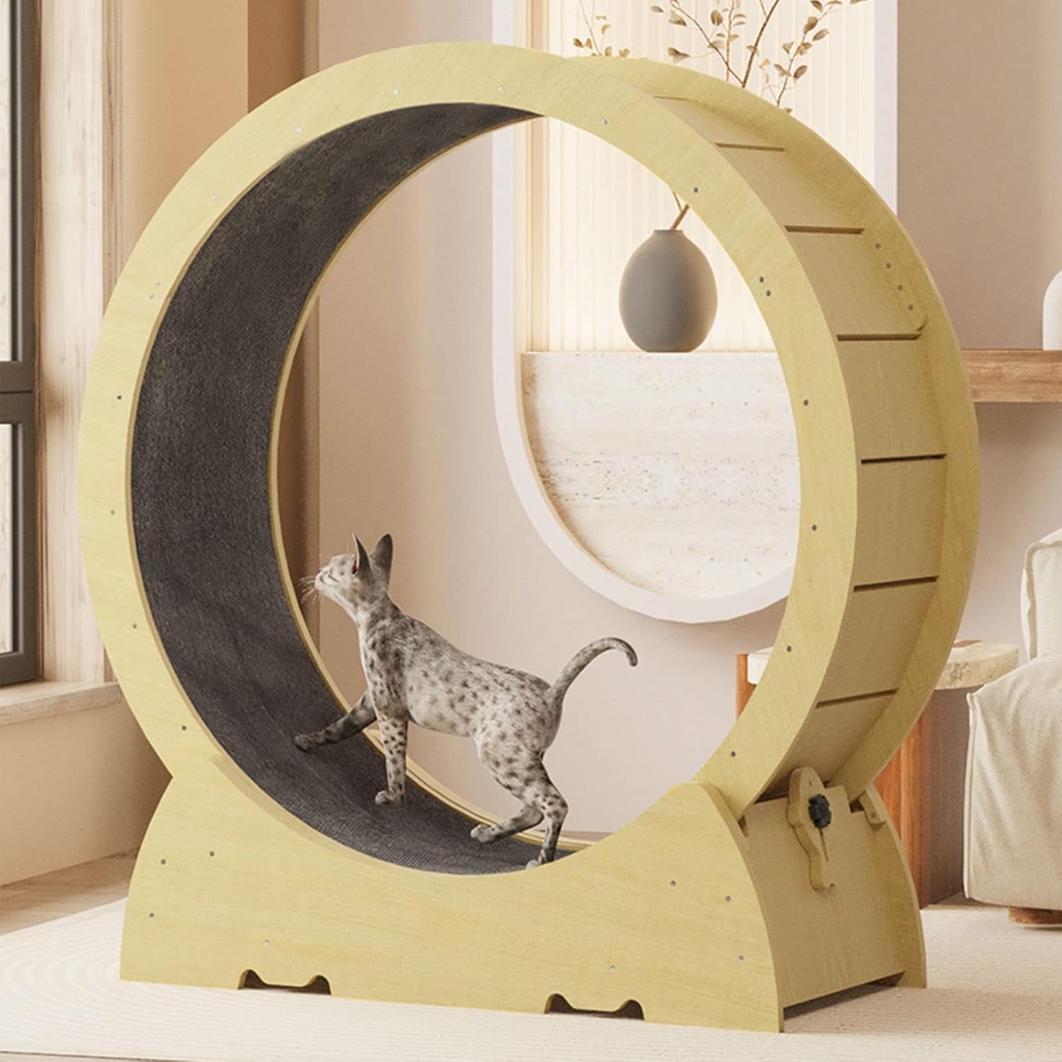 DAKAJA Natural Cat Exercise Wheel, Cat Treadmill with Carpeted Runway, Weight Loss