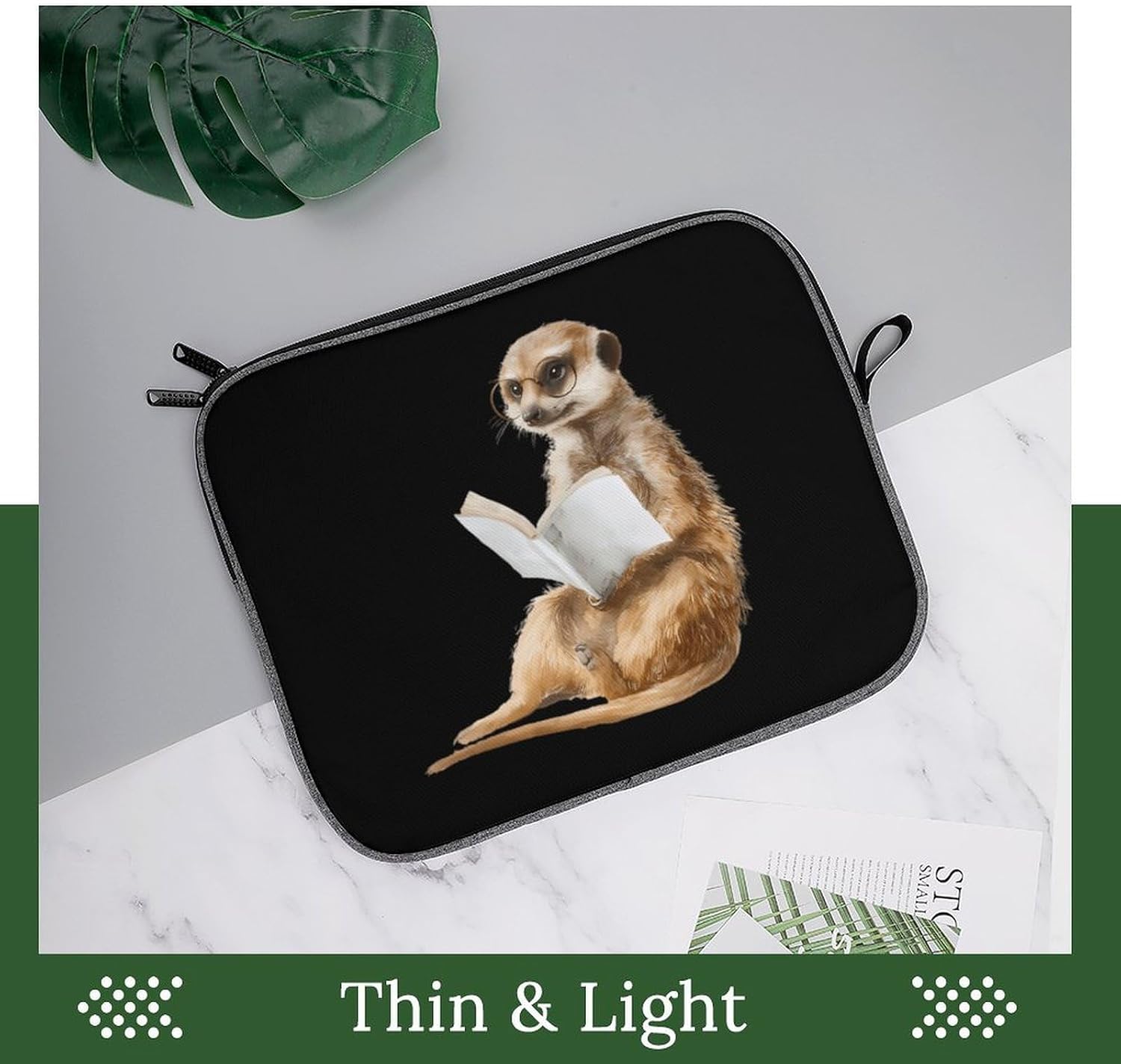 Watercolor Meerkat Reading Book Funny Laptop Case Sleeve Shockproof Computer Protective Briefcase 13-14 Inch image 4