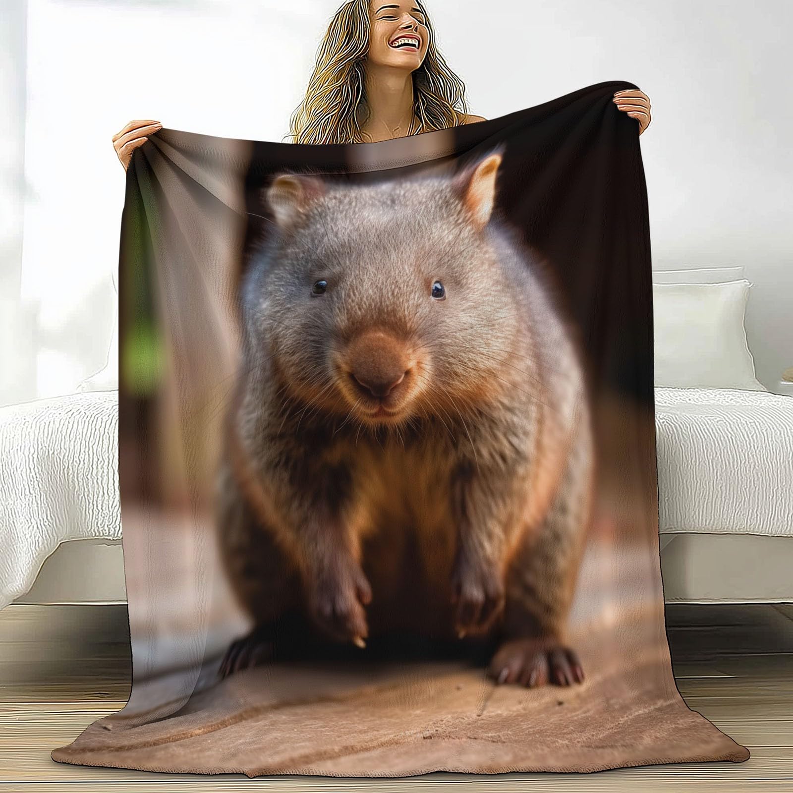 wohndecke Niedlicher Cartoon-Wombat, Super Weiche Gemütliche Warme Flanell-Wurfdecke, leichte dekorative Klimaanlagen-Decke, Sofa Couch Wohnzimmerdekoration für Erwachsene Kinder Büro 150 x 200 cm