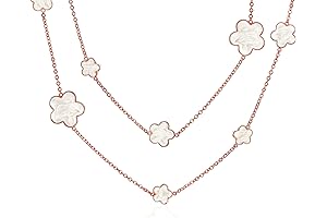 Bling Jewelry Fashion Off-White/Black/Pink Enamel Large & Small Flower Gold-Plated Long Clover...
