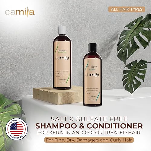 Miniatura 2 de Damila Champú y acondicionador sin sal y sulfato para cabello tratado con queratina y color paquete económico de queratina profesional para cabello