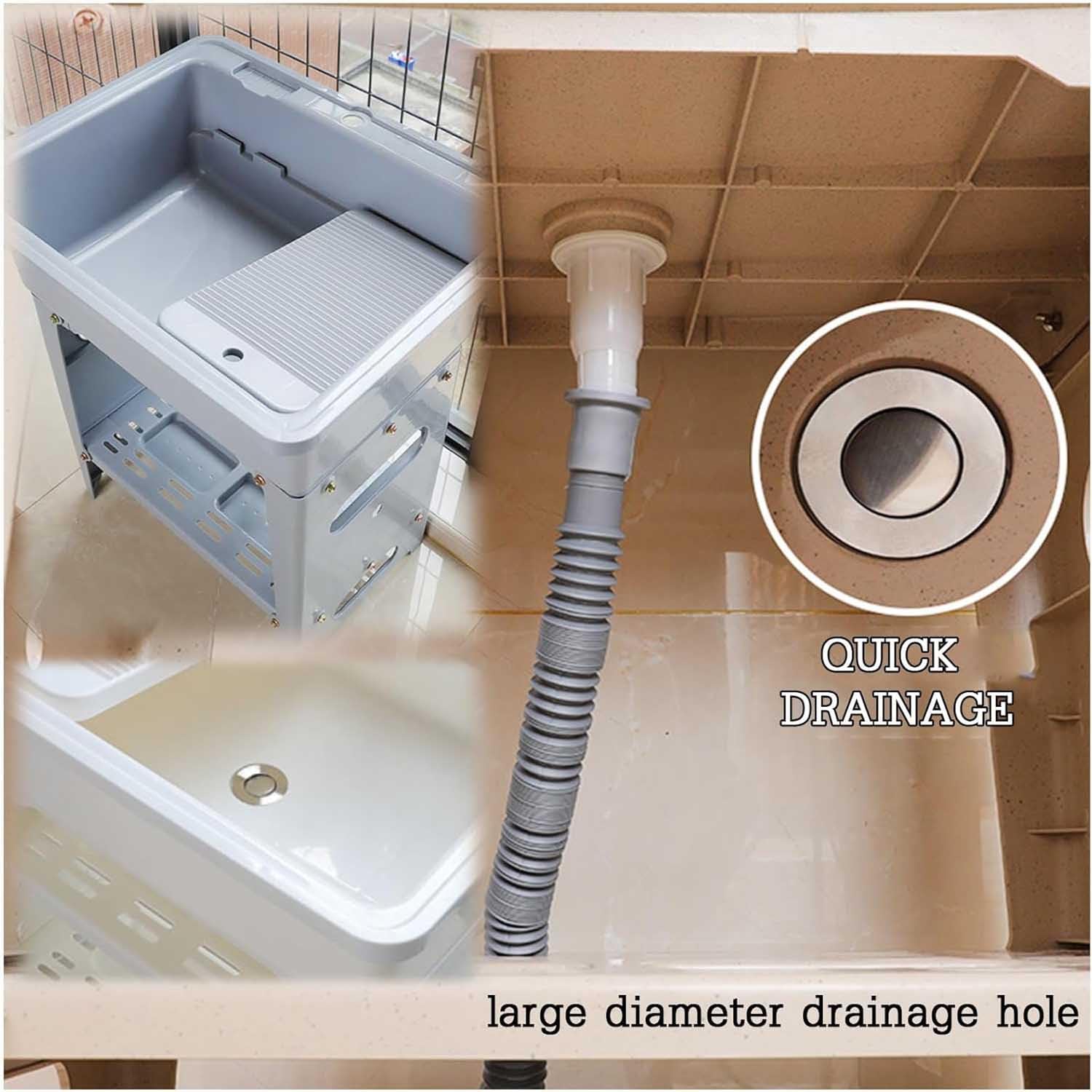 Évier à Linge Autoportant avec Robinet, Évier Utilitaire en Plastique avec Bac à Laver Et Égouttoir en Acier Inoxydable, pour Buanderie, Garage, sous-Sol, Jardin