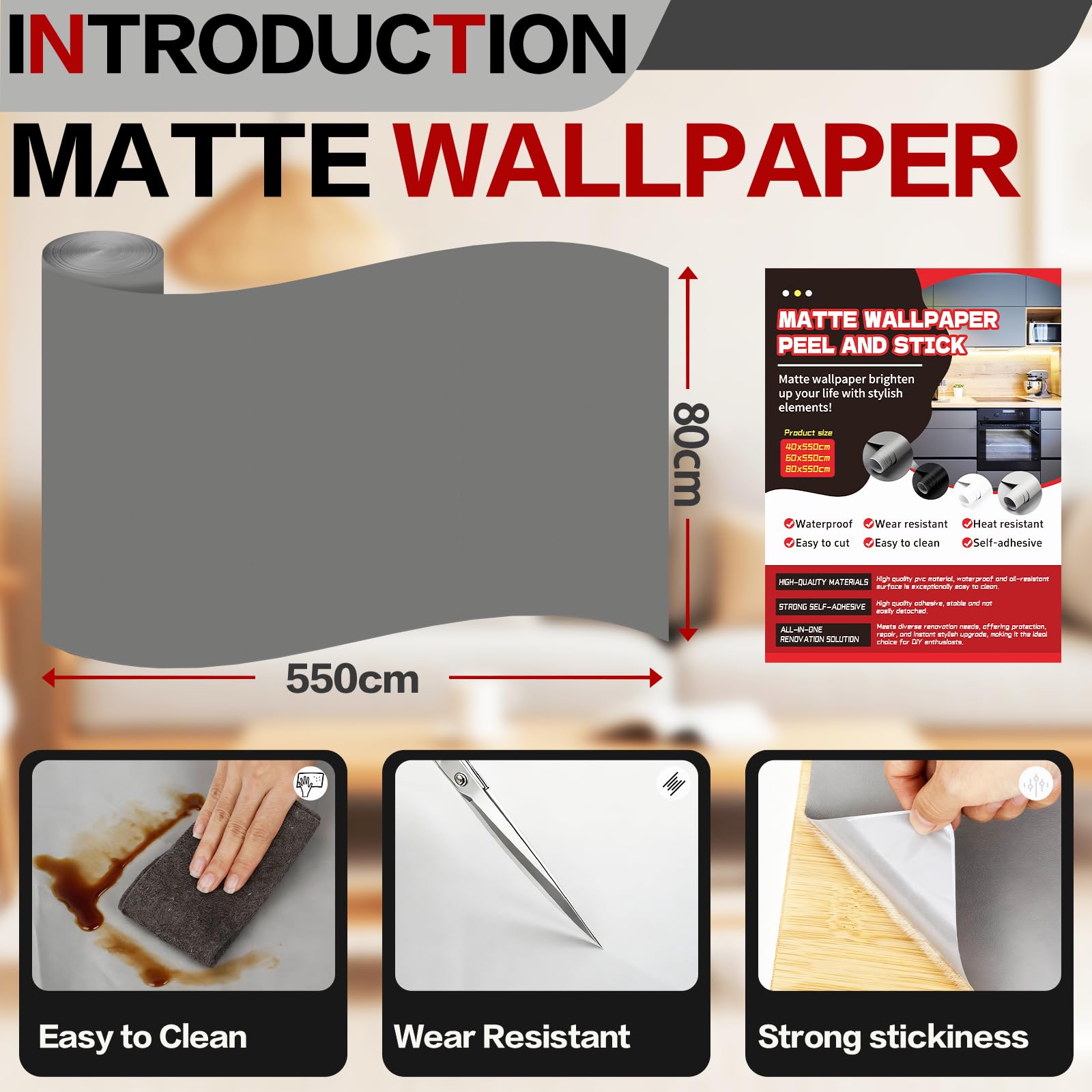 Papier Peint Adhesif Mural Decoratif Blanc Mat, Papier Adhesif Pour Meuble Cuisine, 80x550 cm Film Autocollant Meuble, Rouleau Vinyle Adhésif Pour Cuisine Tables Armoires Mural