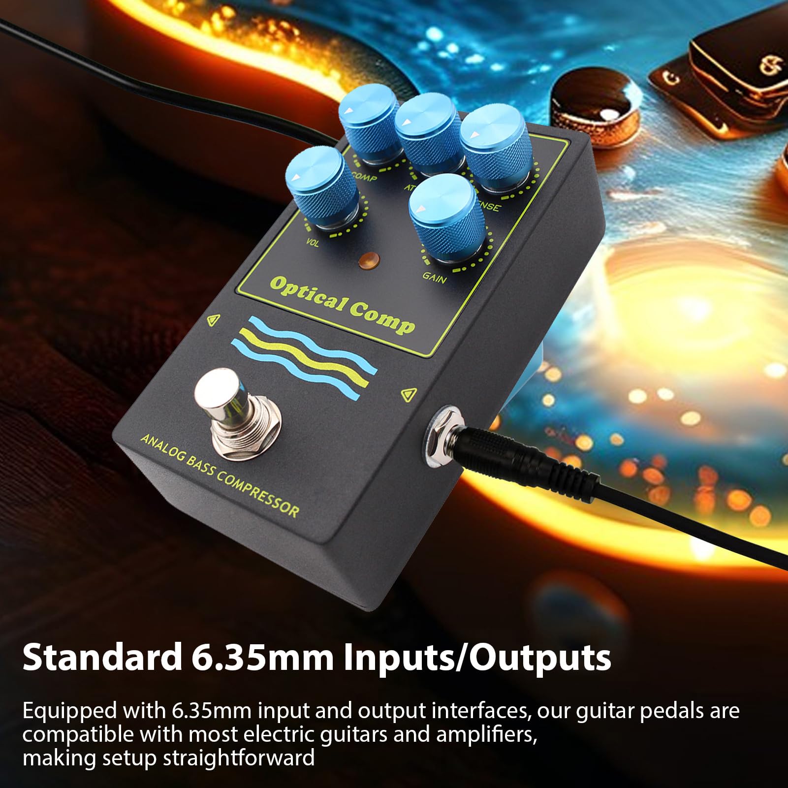Pedał Kompresora Basowego, Analogowy Obwód Optyczny True Bypass 5 pokręteł Dynamic Control Kompaktowy pedał Efektów z czułością Progu Odwrotnego do Gitary Elektrycznej i Basu