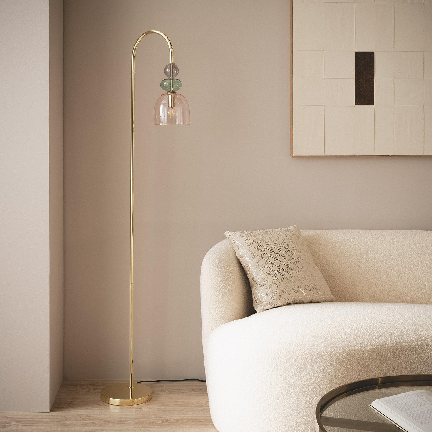 LEDKIA Lámpara de Pie Metal y Cristal Baudelaire Rosa | Diseño Vintage | Soporta Bombilla E14 | Uso Interior | Dimensiones: 1500x290x220 mm