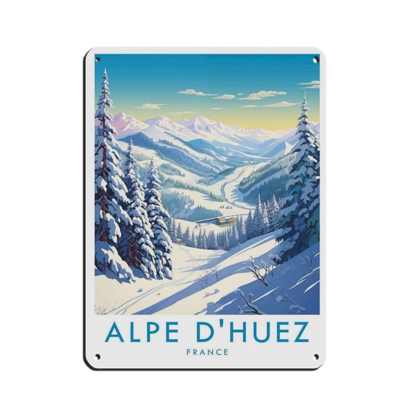 Alpe D'Huez Travel Poster, France,Travel Decor Tin Sign Vintage Metal Pub Club Cafe Bar Home Wall Art Decoration Poster Retro 12x16inch(30x40cm)