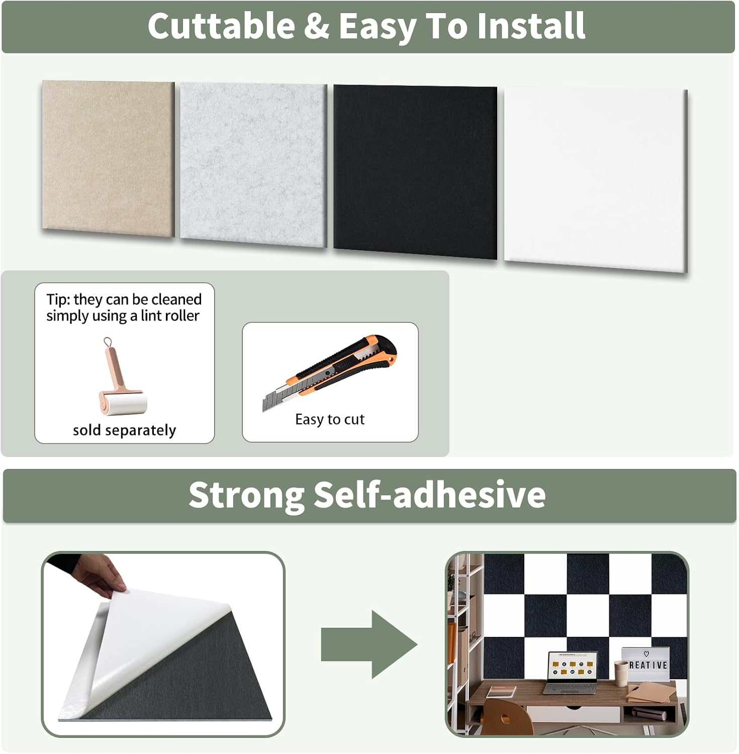 TroyStudio 15Pcs Self Adhesive Acoustic Panels, 12 x 12 x 0.5 Inches Wall Covering Tiles Sound Absorbing Panel, Decorative Padding Reverb Echo Dampening Boards for Door Music Recording Home Studio