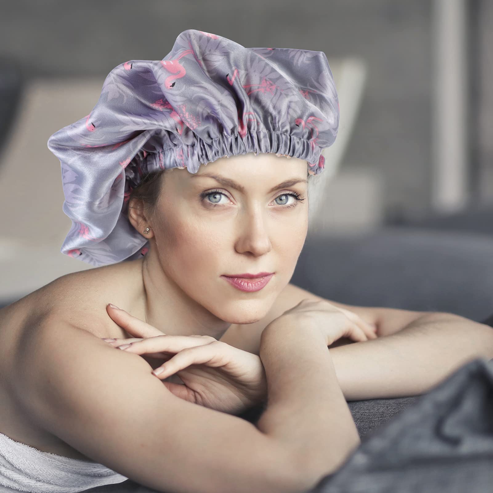 Didiseaon 5pezzi Berretto Notte Satin Cappello Da Notte Per Donna Accessorio Per Dei Per Sonno Makeup e Yoga Design Elegante Con Fenicotteri