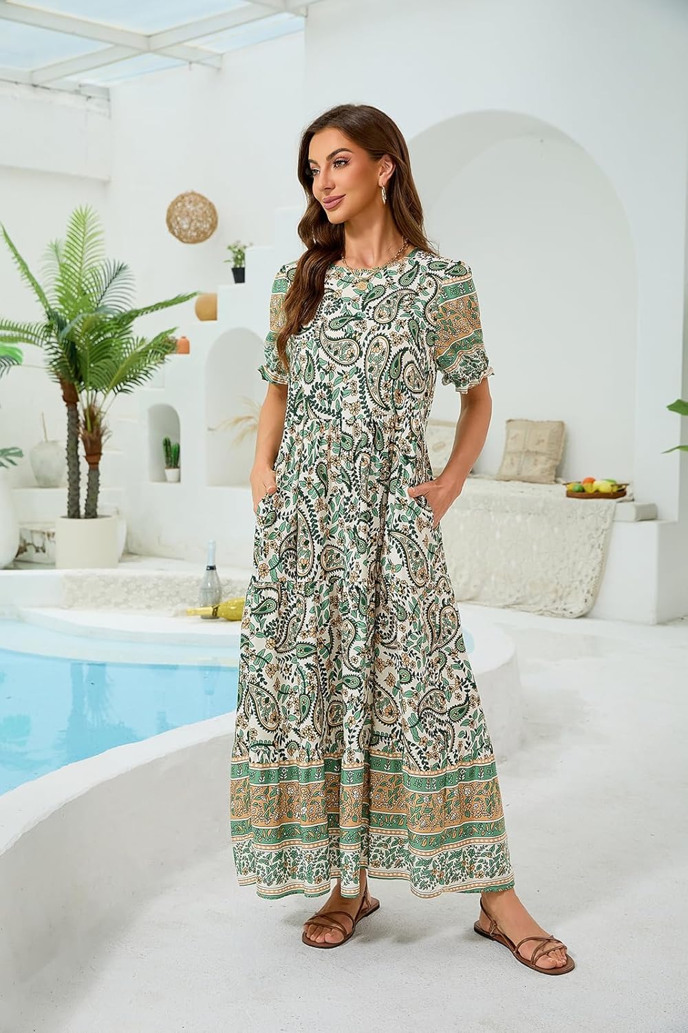 2026 Women’s Floral Dress Casual Tiered Flowy A-Line Summer Dress with Pockets - Image 3