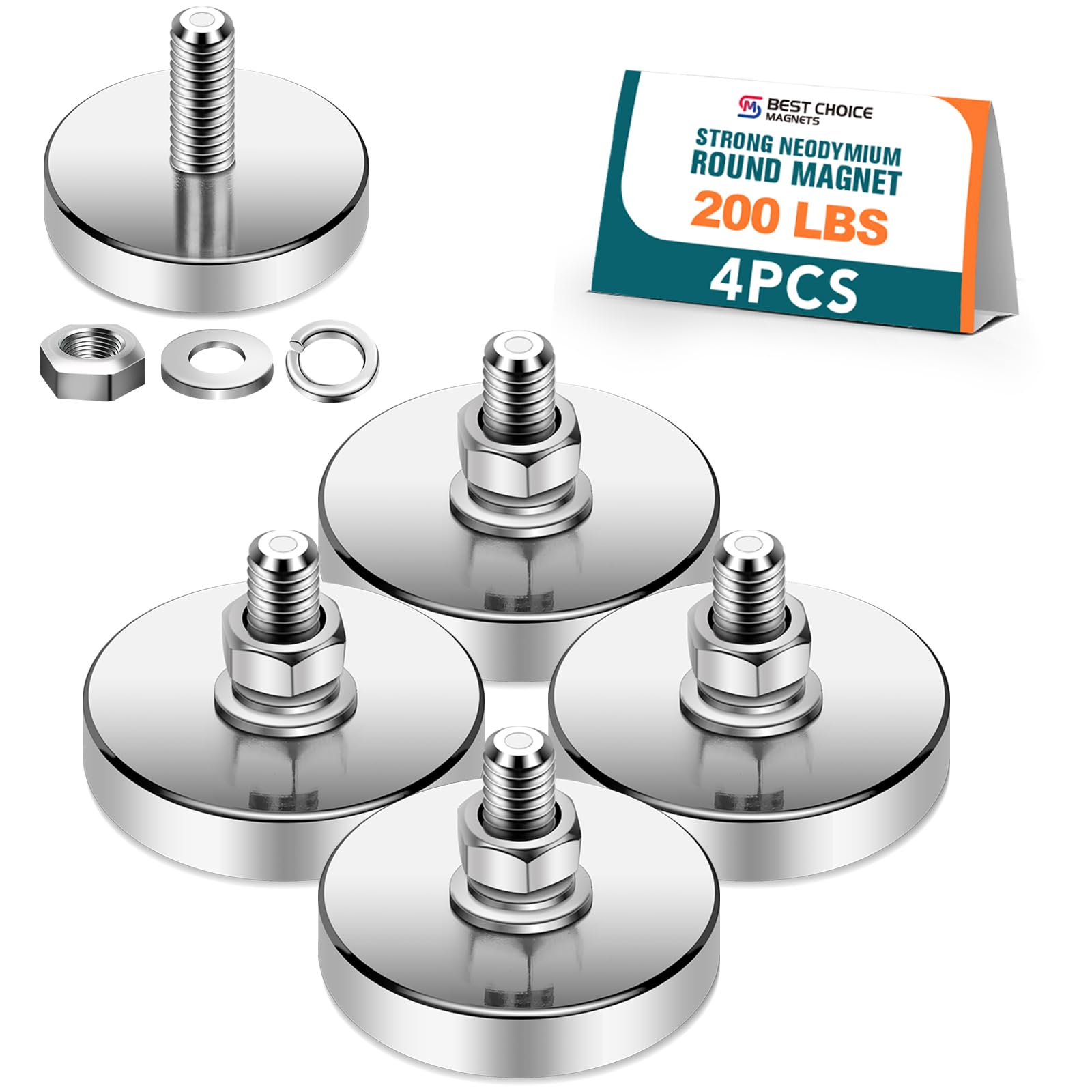 BEST CHOICE MAGNETS 4 Packs Super Strong Round Magnet 44mm D, 200 lb