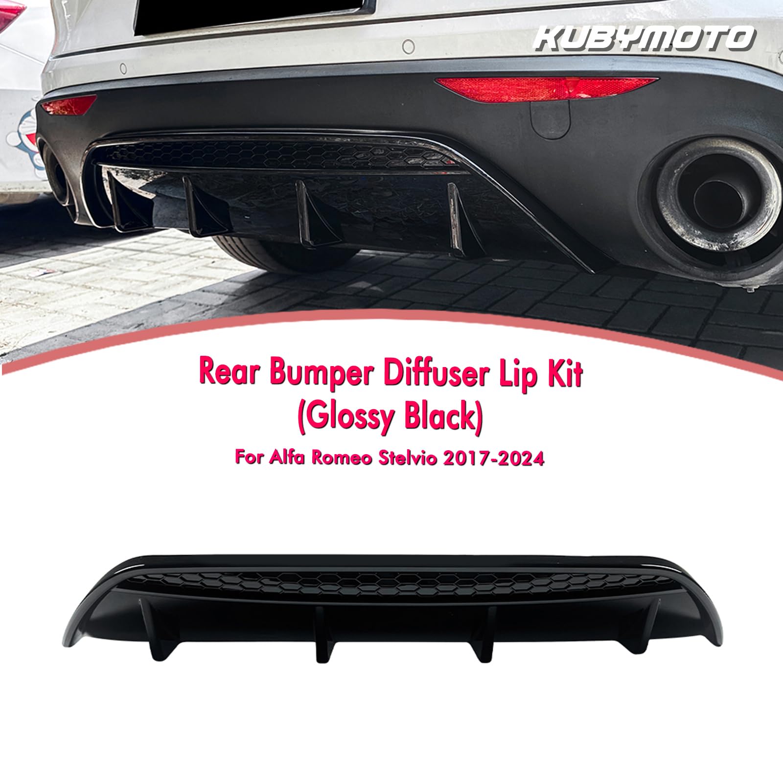 Diffusore labbro paraurti posteriore kit carrozzeria per Alfa Romeo Stelvio 2017-2024 nero lucido/aspetto fibra di carbonio